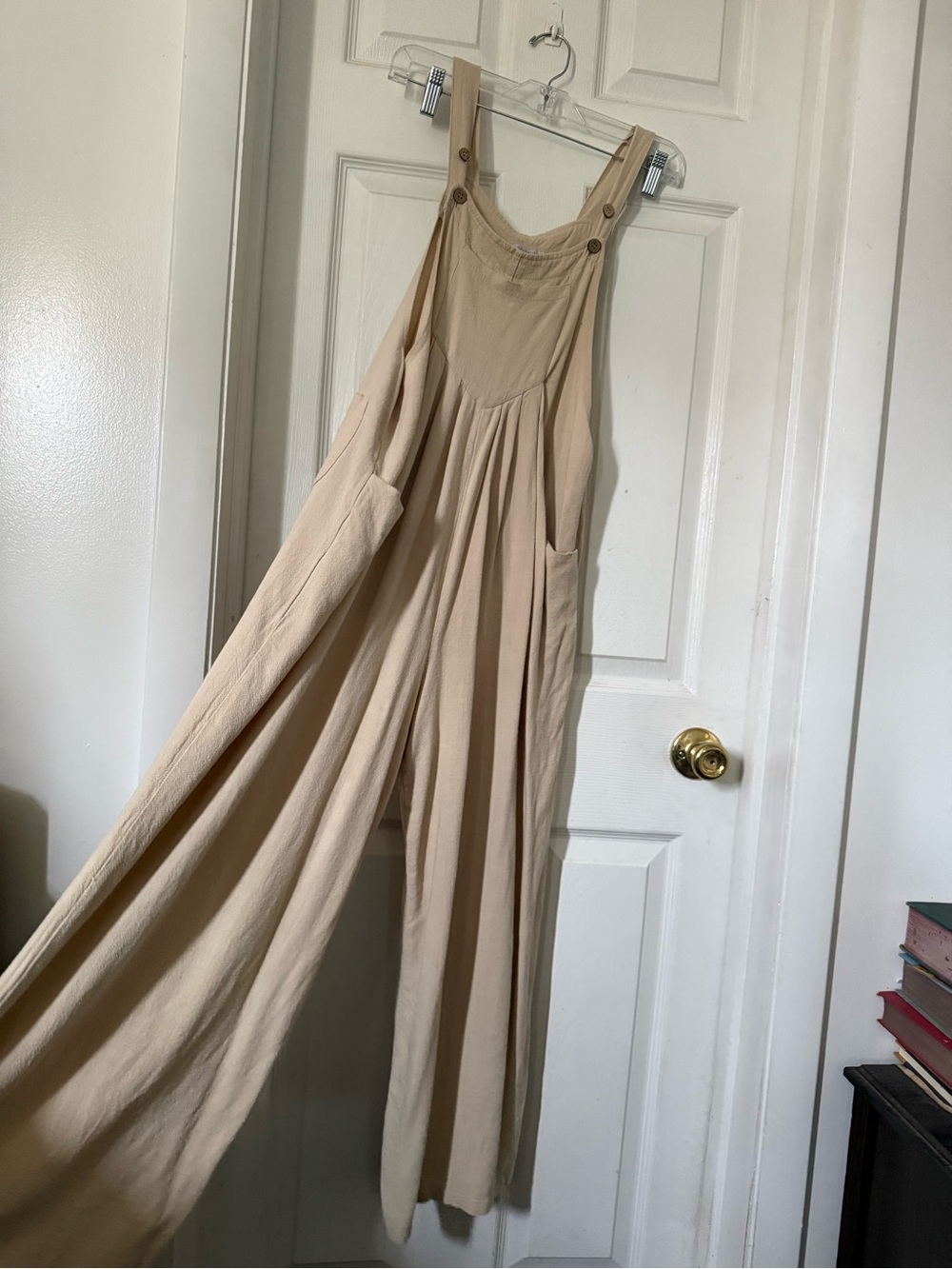 Beige Wide-Leg Overalls Jumpsuit